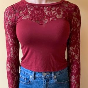 Red Lace Long-Sleeved PacSun Top